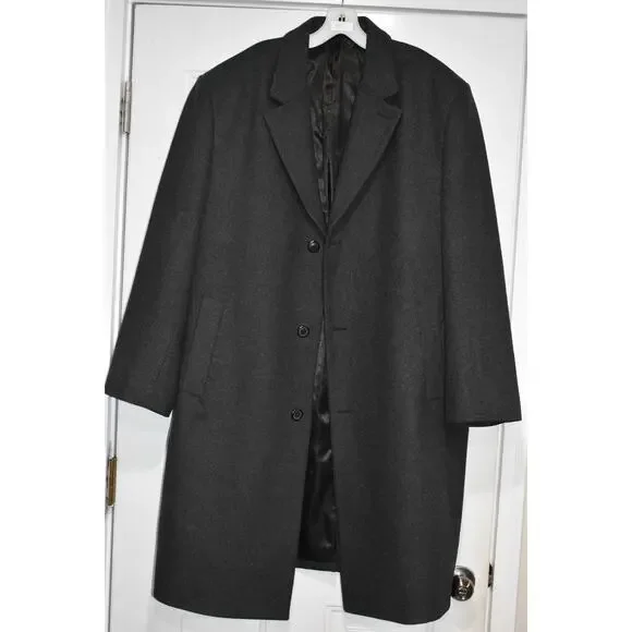 London Fog Wool Trench Jacket Overcoat Lined Men Size 48 Reg Gray Single Vent‎